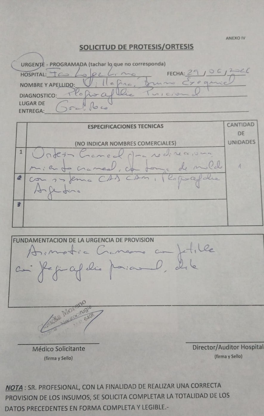 Solicitud de órtesis craneal para Bruno